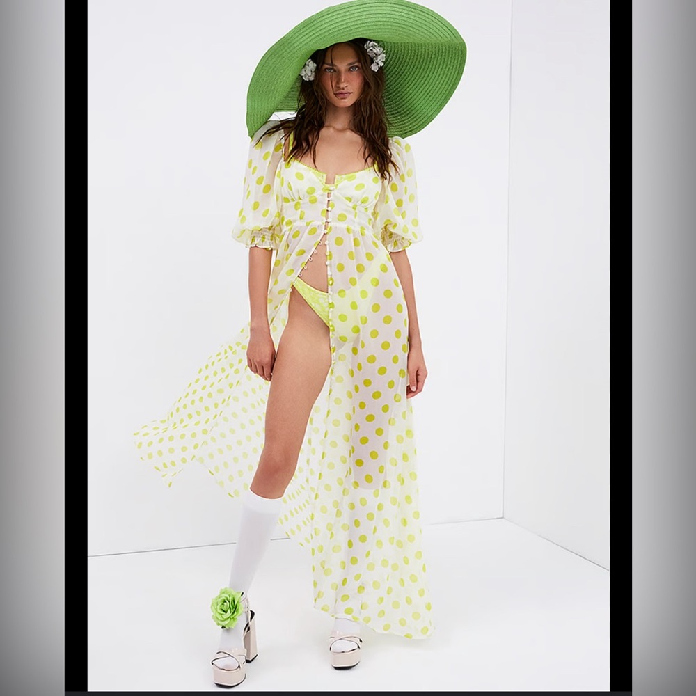 For Love & Lemons Yellow Polka Dot Maxi Dress